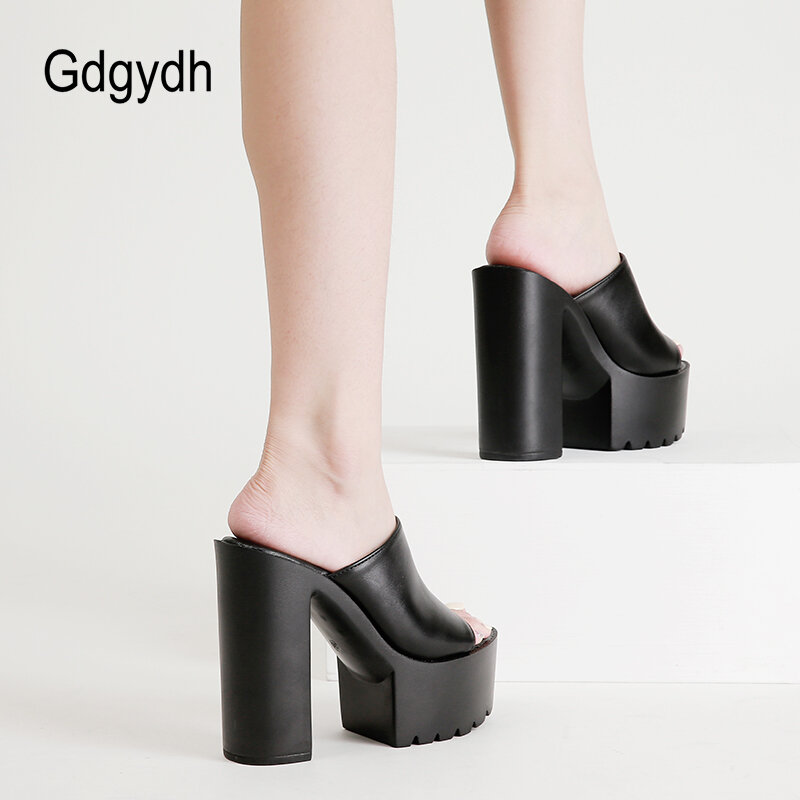Gdgydh-Mules de plataforma con tacón cuadrado para mujer, sandalias sin cordones con punta abierta, color blanco y negro, gran calidad