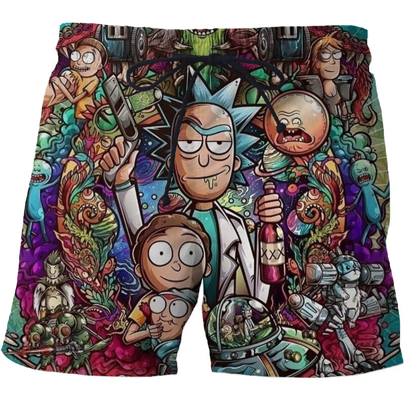 Rick and Morty moving men's beach pants 3D printed quick-drying swimming trunks summer beach pants men's anime casual pants new