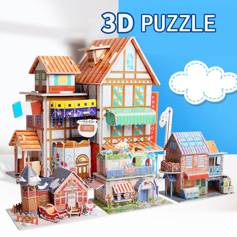 เด็ก3D สเตอริโอปริศนาการ์ตูนบ้านปราสาทอาคาร DIY Handmade การเรียนรู้การศึกษาของเล่นของขวัญเด็ก