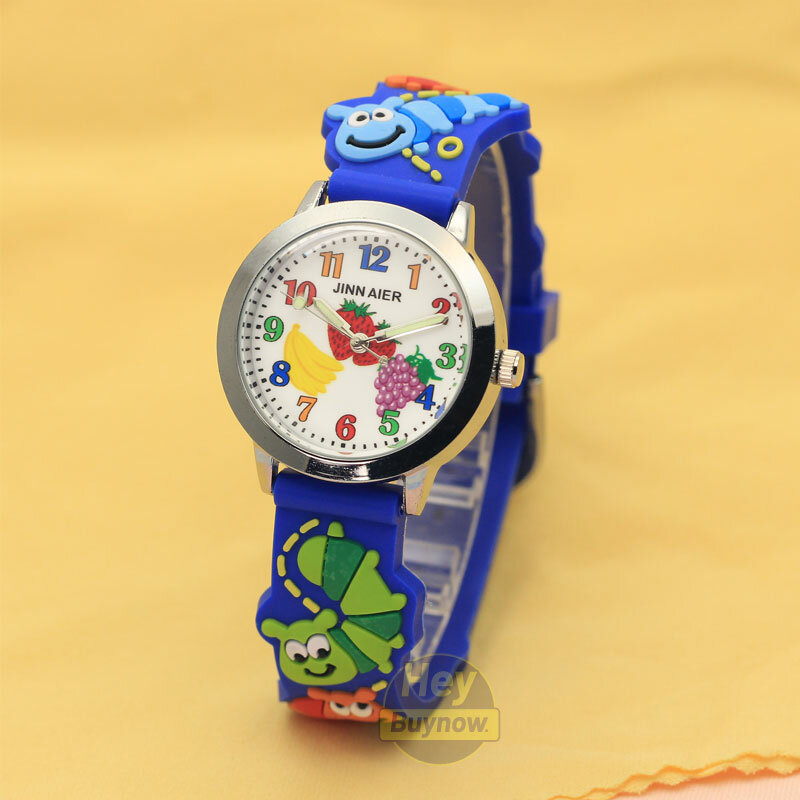 Relógio de pulso infantil de quartzo, relógio de pulso 3d de desenho animado fofo de maçã uva padrão infantil meninas meninos relógios de pulso luminoso para presente