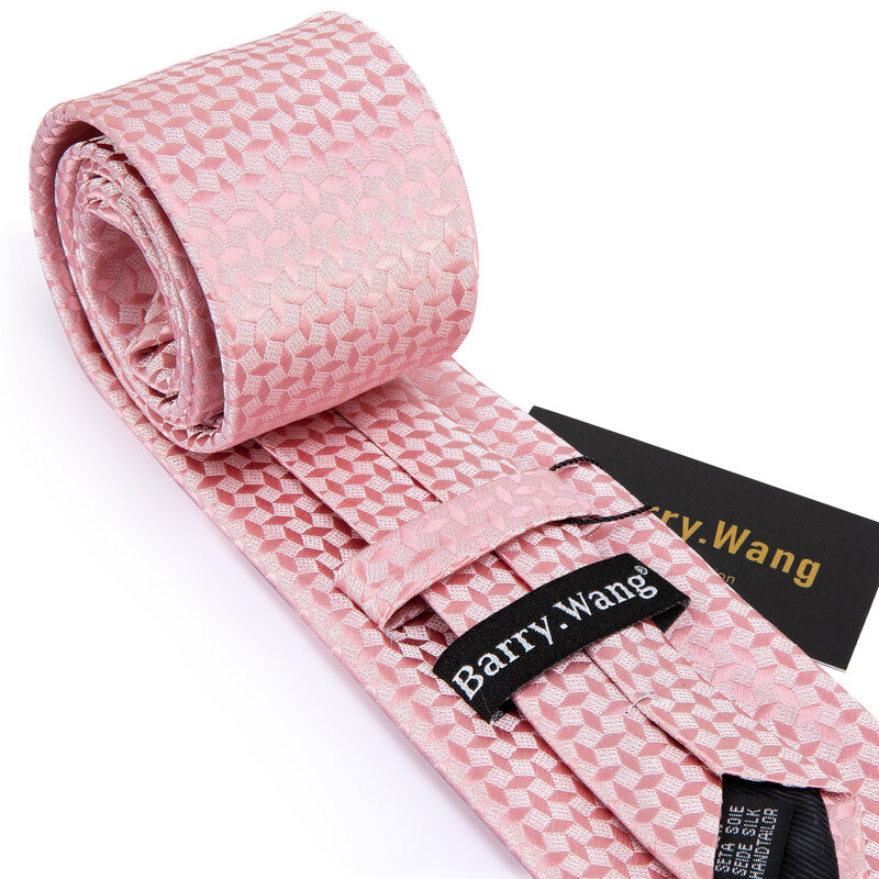 Barry Wang gravata de seda para homens, conjunto de lenço, gravatas florais Paisley, presente para noivo e escritório, estilista, rosa, festa