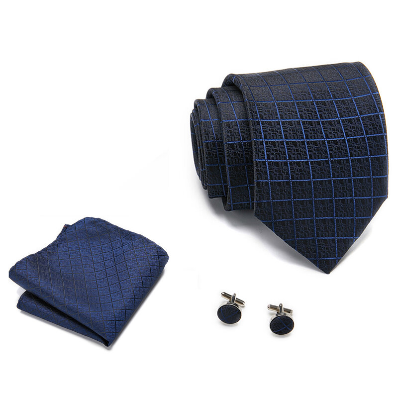 Marca venda quente presente festivo gravata bolso quadrados botão conjunto gravata xadrez camisa acessórios do homem dropshipping