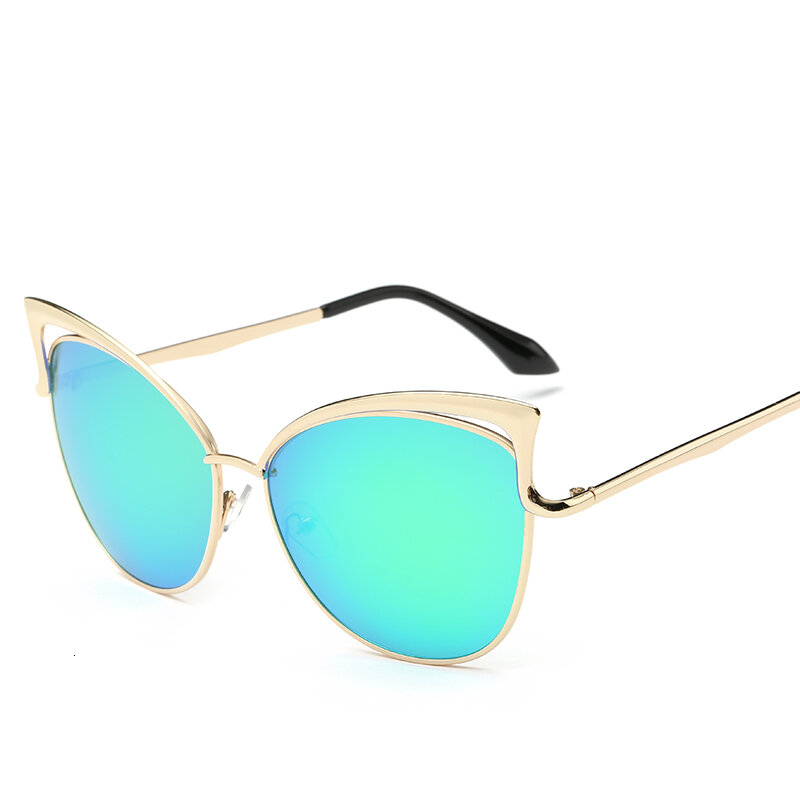 Солнцезащитные очки LONSY женские, кошачий глаз, металлическая оправа, зеркальные, розовое золото, UV400, ретро