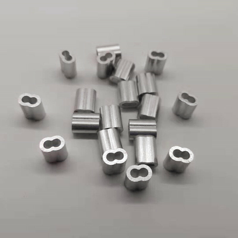 Mangas de alumínio 100 "3mm de diâmetro para corda de fio, 1/8 peças, furo duplo, oval
