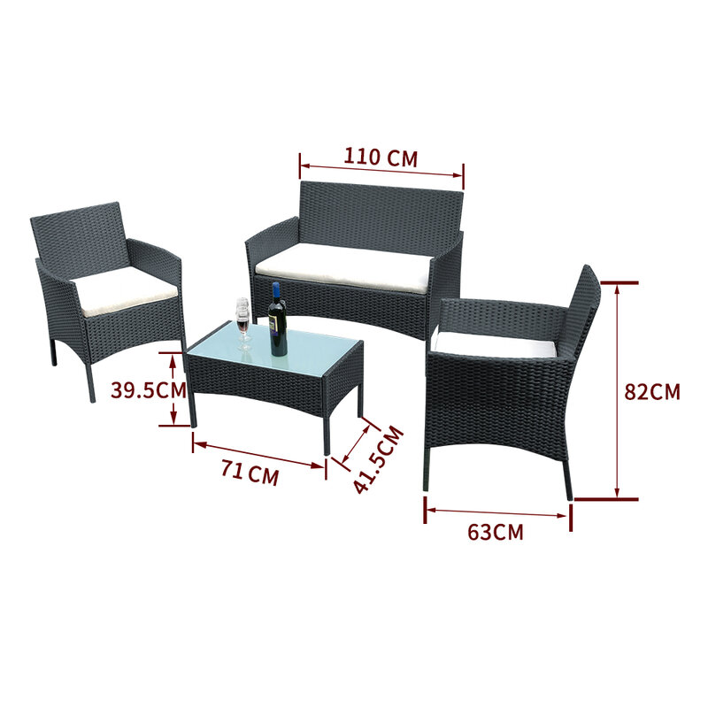 Panana Rattan Sofa Chair Table Set of 4 Wicker Garden Furniture Lounge Coffee Table Rattan Sofa Chair Ship to US