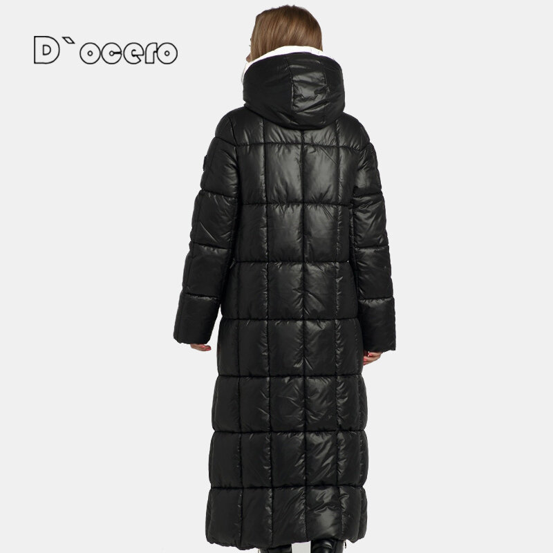 D`ocero новые женские зимние пальто, простая модная Очень длинная куртка зимняя женская пуховик, женская парка, теплая стеганая верхняя одежда большого размера с капюшоном