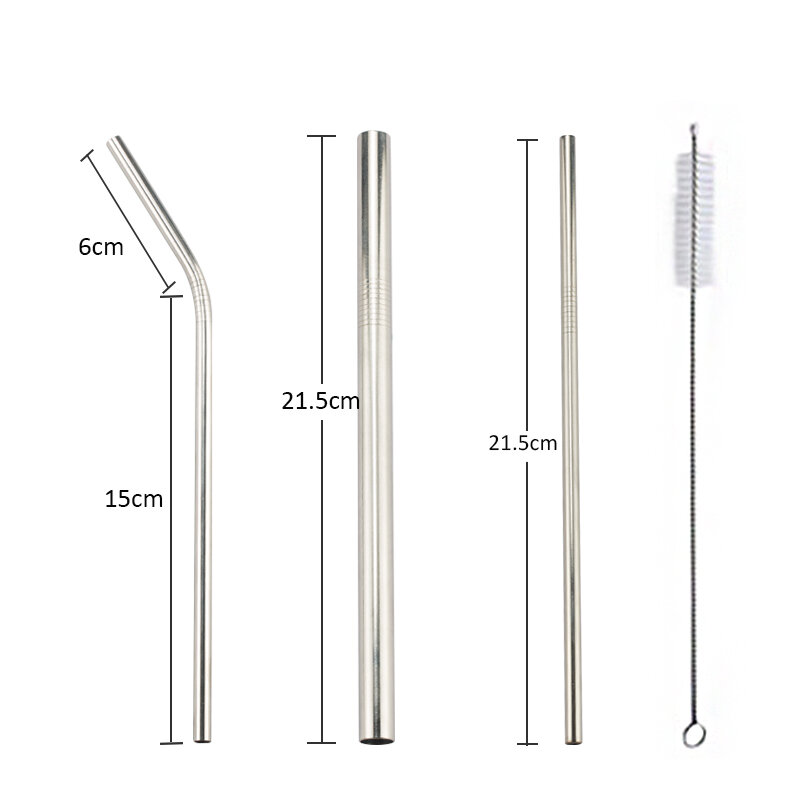 Metal Reusable 304 Stainless Steel Straws Straight Bent Drinking Straw With Cleaning Brush Set Party Bar accessory