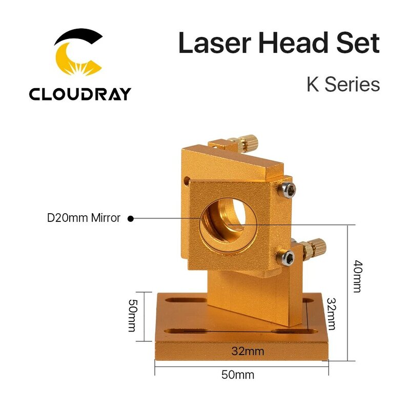 Cloudray K Series CO2 Laser Head Set D12 18 20  FL50.8mm Lens Gold Color for 2030 4060 K40 Laser Engraving Cutting Machine