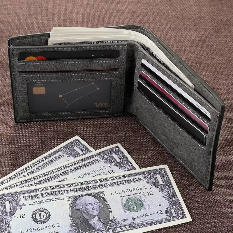 Мужской кошелек с гравировкой на заказ, короткий бумажник с надписью и фотогравировкой, бумажники для открыток на заказ, кожаные кошельки с гравировкой