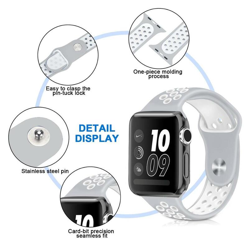 Banda de silicona deportiva para reloj de Apple 5 4 3 2 1 transpirable de la pulsera de la correa de correa Apple watch 42mm 38mm para Nike + iwatch 44mm 40mm