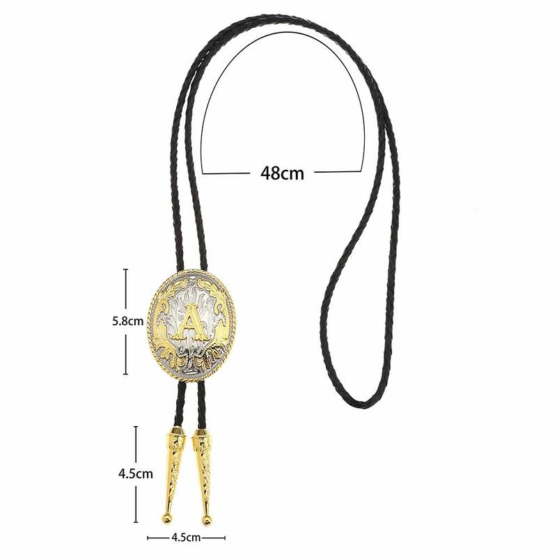 Gold Letter ABCDEFG oval shape bolo tie for man Indian cowboy western cowgirl leather rope zinc alloy necktie