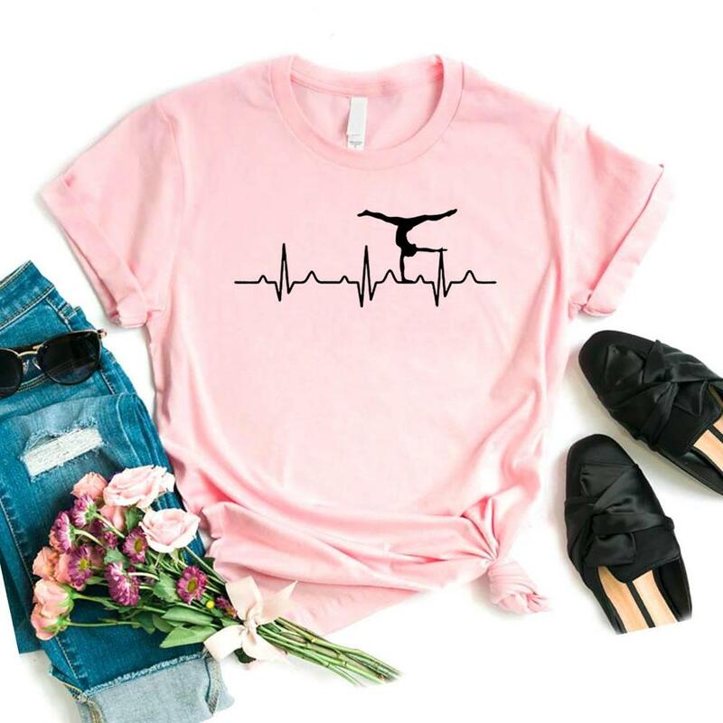 Женская футболка с изображением гимнастики сердцебиения, хлопковая Повседневная забавная футболка для молодых девушек, женская футболка, 6 цветов, Прямая поставка