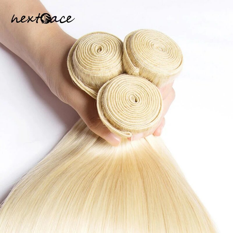 NextFace Blond proste pasma ludzkich włosów Włosy brazylijskie # 613 Miodowy blond Włosy Długie proste pasma włosów 12–40 cali WYPRZEDAŻ