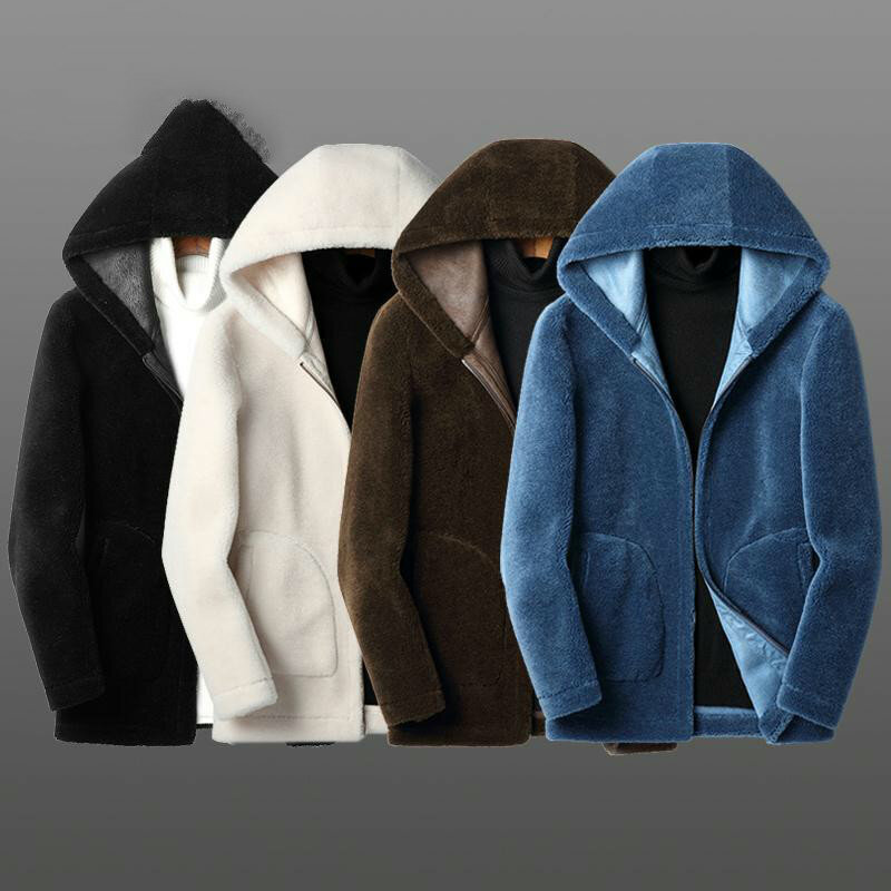 Abrigo de lana Real para hombre, chaqueta de piel de oveja gruesa coreana, prendas de vestir cortas, Z44, invierno, nuevo, 2020
