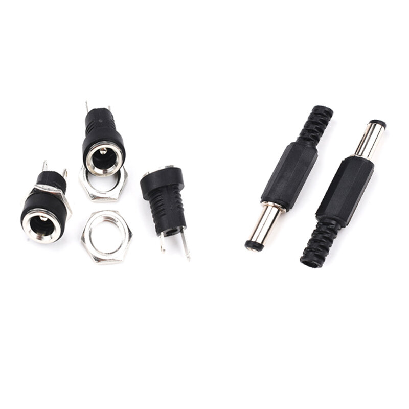 10PCS/LOT DC022B DC005 DC Power Connector 2.1x5.5 2.5x5.5 Female Plug Jack + Male Plug Jack Socket Adapter DC-022B DC-005