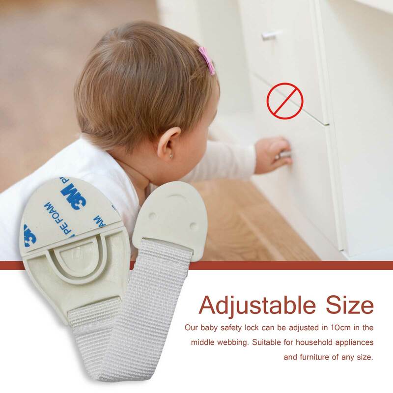 어린이 잠금 보호 도어 찬장 안전 스트랩 잠금 장치, 냉장고 캐비닛용 조절 가능한 접착제, 아기 안전