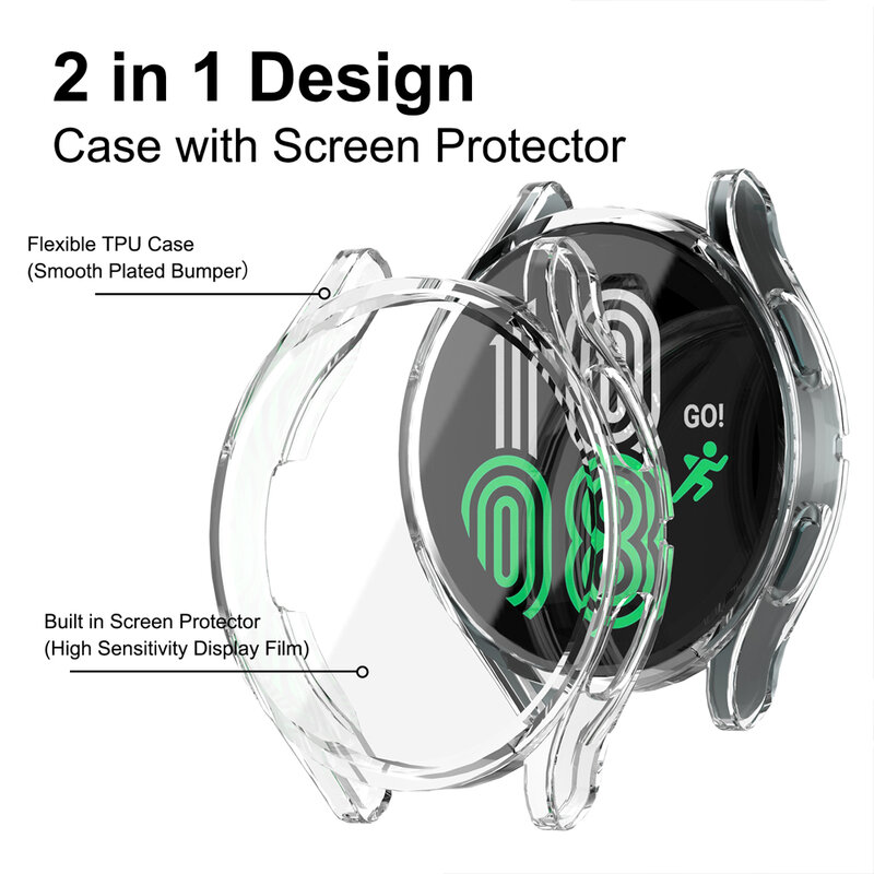 Caso para samsung galaxy watch 4 40mm 46mm cobertura completa tpu macio capa de tela escudo para watch4 40mm 46mm caso protetor escudo