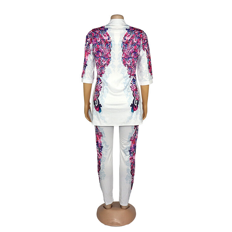Conjunto de camisa de botão e calça moletom feminina, roupa de lounge estampada, furadeira quente, branca, manga 3/4, feminina