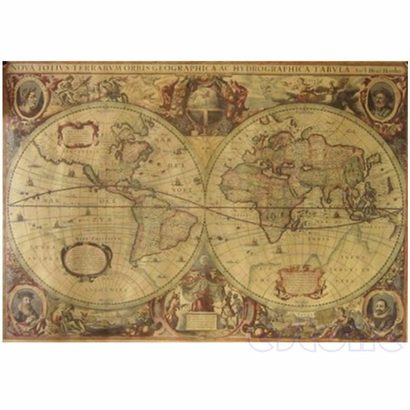 71X50Cm Poster Kertas Coklat Matte Peta Dunia Globe Tua Retro Antik Dekorasi Rumah D5QC
