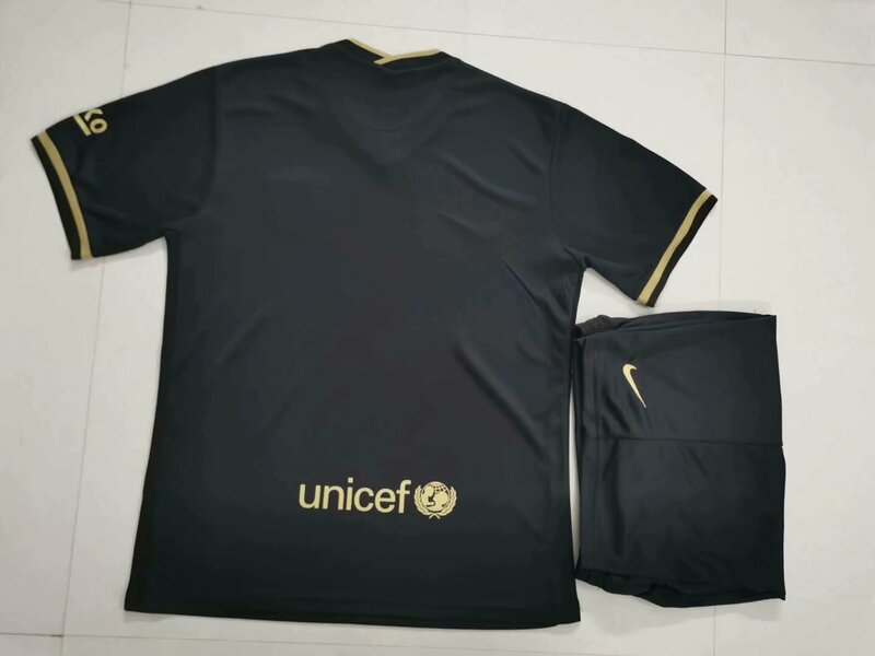 Barcelona 2020-21 away maglia da calcio nera uniforme uniforme vuota Vide maillot personso maillot de foot con pantaloncini