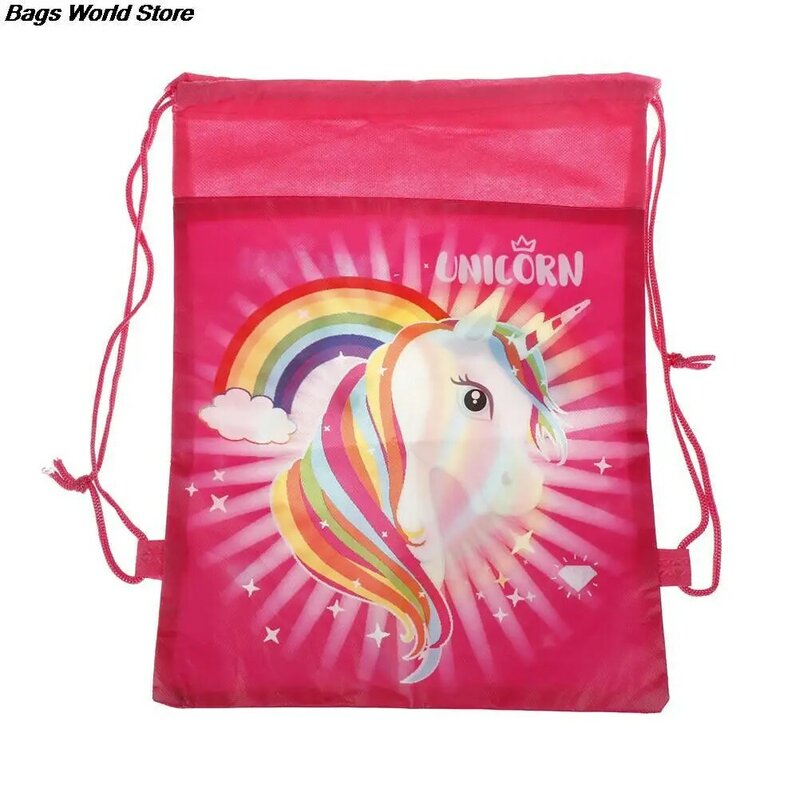 34cm * 27cm unicornio cordón bolsa unicornio cordón bolsas niños Tema de dibujos animados bolsos con unicornio caramelo almacenamiento embalaje para fiesta