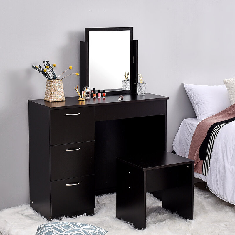 Pananaコーナードレッシングテーブル化粧デスク調節可能なミラー + スツール最適少女プリンセスピンク寝室