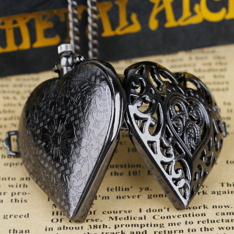 Montres de poche à quartz en forme de coeur carrées creuses noires avec porte-clés, cadeau JOFor, livraison directe