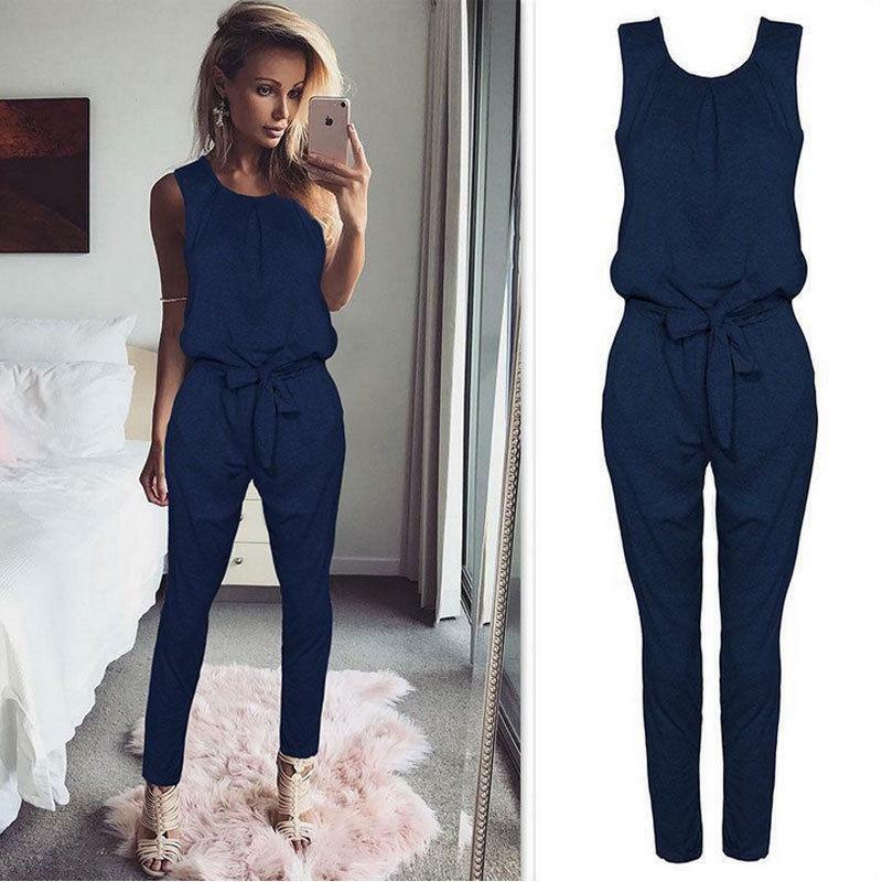 Summer Rompers Womens Jumpsuit Sexy Ladies Casual Elegant Sleeveless Long Trousers Plus Size S -Xl