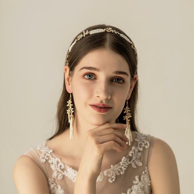 Bandeau de mariée en alliage de perles, fait à la main, accessoires de cheveux fantaisie pour filles, nouveau Design O531-1