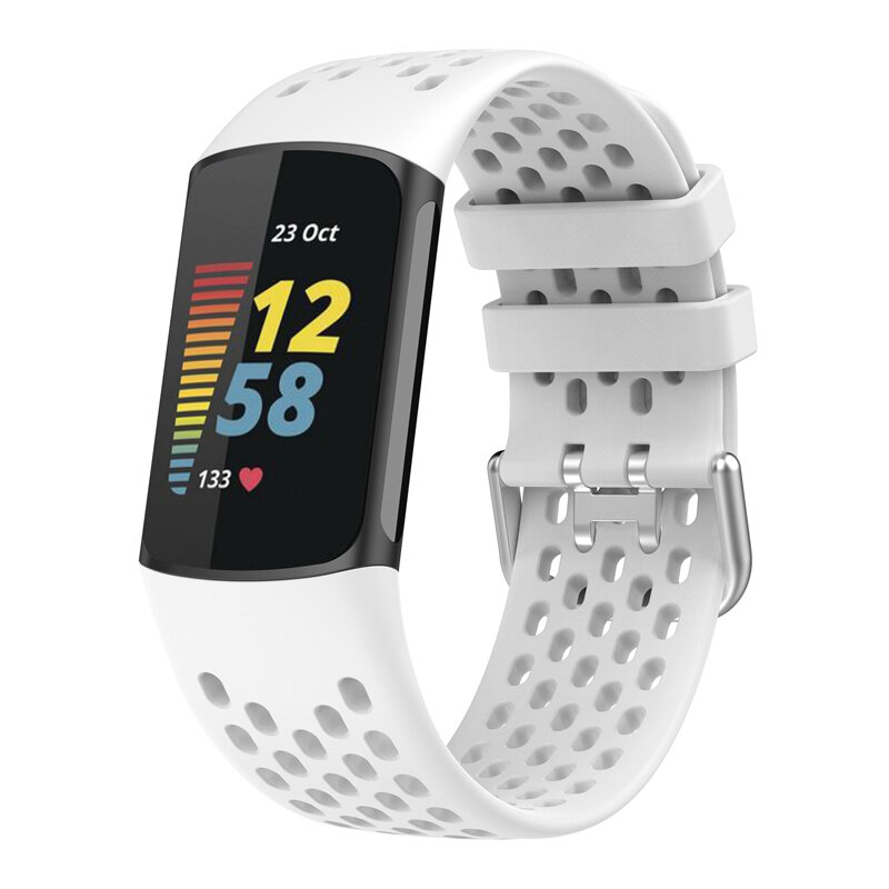 Fitbit Charge 5 용 통기성 고무 스트랩, 스포츠 교체 실리콘 손목 밴드, Fitbit Charge 6 시계 팔찌