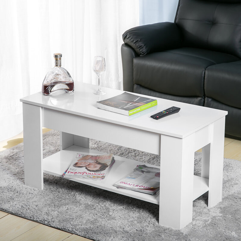 Modern White Lift up Top Coffee Table for Living Room Commercial Large Storage Shelf Simple Wood Style Oak End Tables Furniture