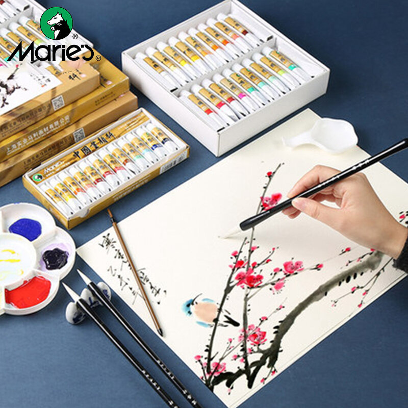 Marie's chiński obraz wklej Pigment akwarela farby 5/12ML 12/18/24/36 kolory malowidło tuszowe początkujący do rysowania artystycznego dostaw
