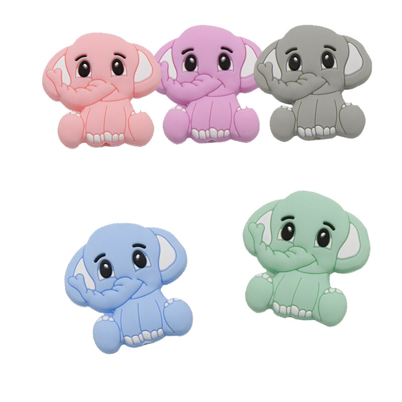 5 Buah Manik-manik Gigitan Silikon Bebas BPA Manik-manik Hewan Gajah Mini DIY Mainan Rantai Dot Bayi Tumbuh Gigi Hadiah Perlengkapan Bayi