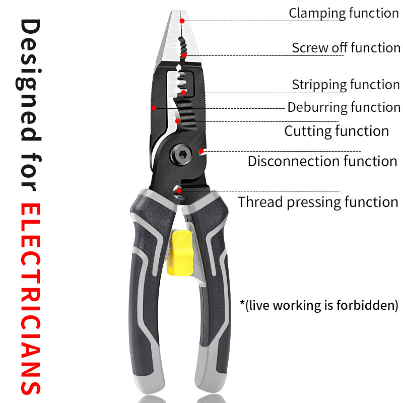 Oudisi alicate multifuncional para eletricista, alicate de nariz longo, descascador de fios, cortador de cabo, ferramentas manuais, design de mola
