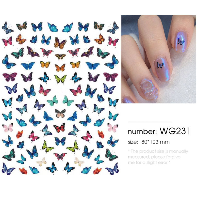HNUIX 1 hoja de pegatinas para uñas, calcomanías de deslizadores de transferencia de agua, flor de mariposa, decoración de Arte de uñas, tatuaje, herramientas de sobres de manicura