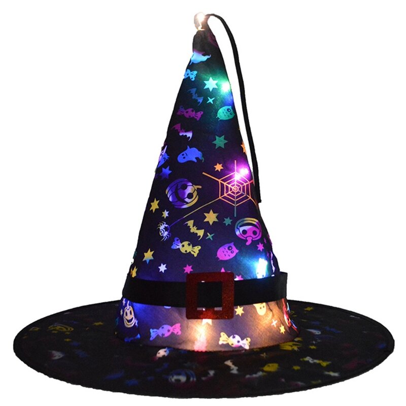 5 Colors Kids Baby Glowing Witch Hat Halloween Costumes Accessories Flashing LED Caps Children Party Favors Cosplay Props