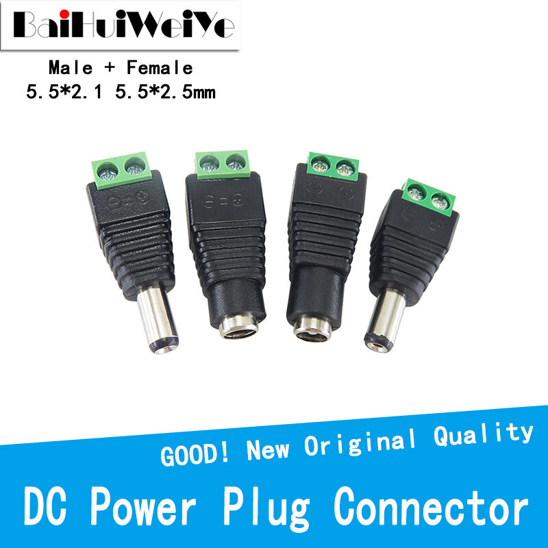 5 Pairs DC Power Plug Connector 2.1mm x 5.5mm 5.5*2.5mm DC Connector Power Jack Adapter Plug Cable Connector per Led Strip Light