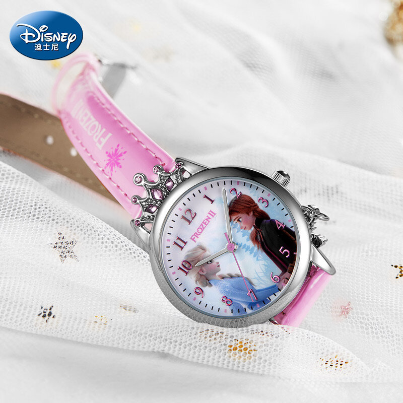 Disney Frozen Ⅱ Công Chúa Series Elsa Cao Cấp Bling Ren Thái Bông Tuyết Mặt Dây Chuyền Cô Gái Xinh Đẹp Đồng Hồ Trẻ Em Tặng Mới