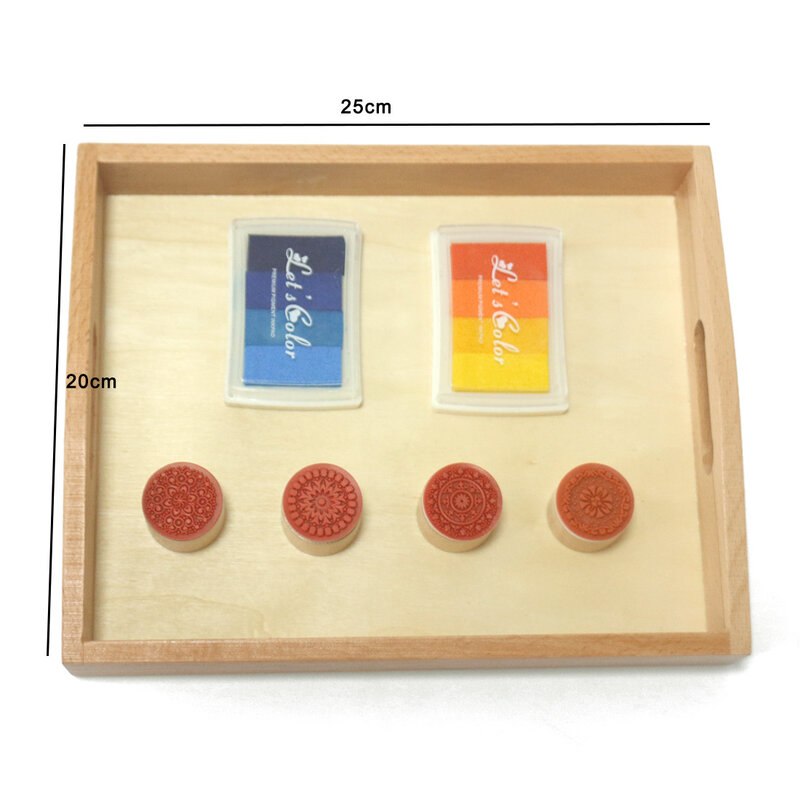 Montessori Early Teaching Toy Gradient Color Printing Mud Children's Puzzle Toys Wooden Circular Pattern Seal Creative DIY Stamp