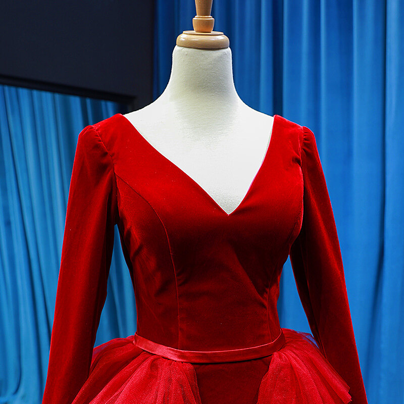 فاخر تول المخملية الأحمر فساتين سهرة طويلة ثوب مسائي مناسبة حفلة رسمية فساتين لحضور الحفلات الموسيقية الأمومة Vestido De Noche Sukienki