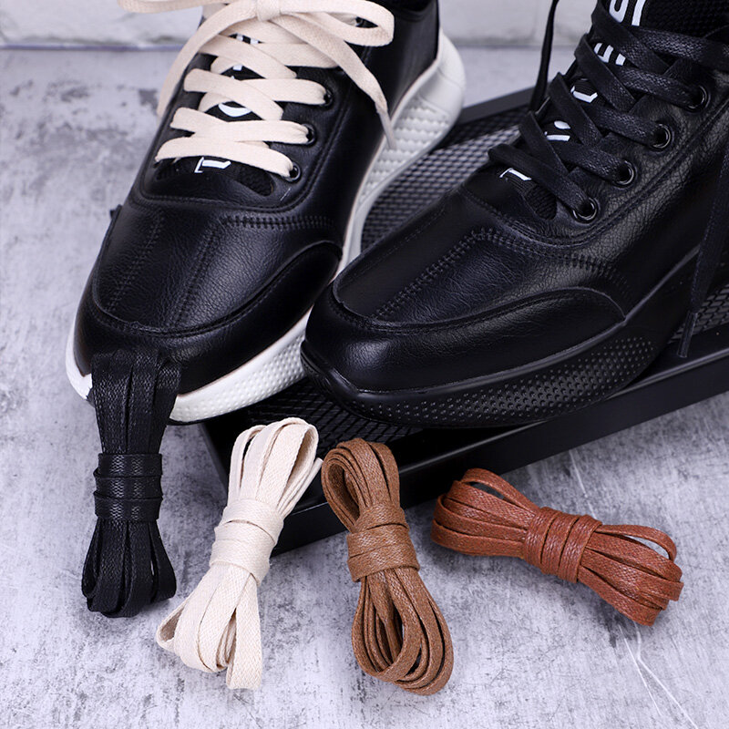 1Pair Shoelaces 0.6CM Waxed Cotton Width Flat Waterproof Shoe laces Unisex Boots Casual Sneakers Shoelace Leather Laces Shoes