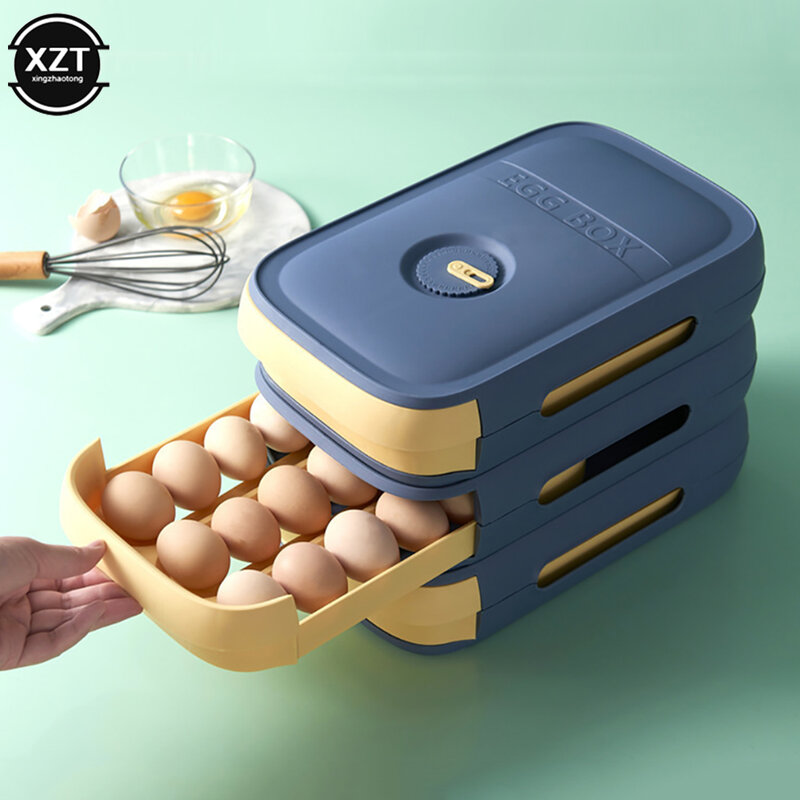 Stackowalna podstawka na jajka schowek szuflada automatyczna Rolling lodówka jajka Organizer do oszczędzenia miejsca pojemnik Organizer do kuchni