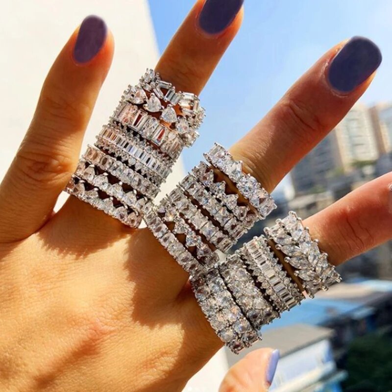 Hurtownie Eternity Band pierścień przyrzeczenia 925 srebrny diament cz zaręczynowe obrączki dla kobiet mężczyzn Finger Party biżuteria