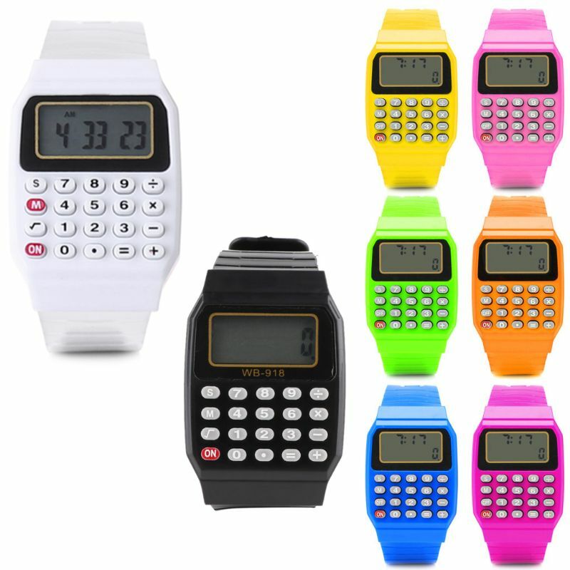 Silicone Multi-Purpose Wrist Watch for Kids, Calculadora eletrônica, Data, Moda, Criança