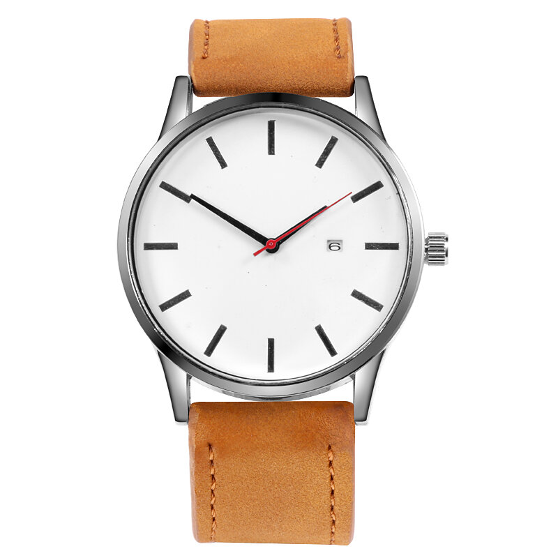 Reloj de pulsera deportivo para hombre, cronógrafo de cuarzo y cuero marrón, con calendario completo