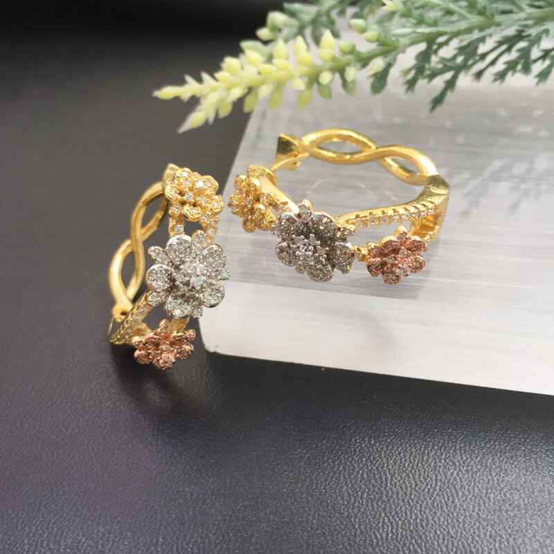 Vanifin Fashion Perhiasan Berharap Beruntung Halus Mekar Bunga Micro Berlapis Pesta Romantis Anting-Anting Perjamuan Harian Hadiah Terbaik