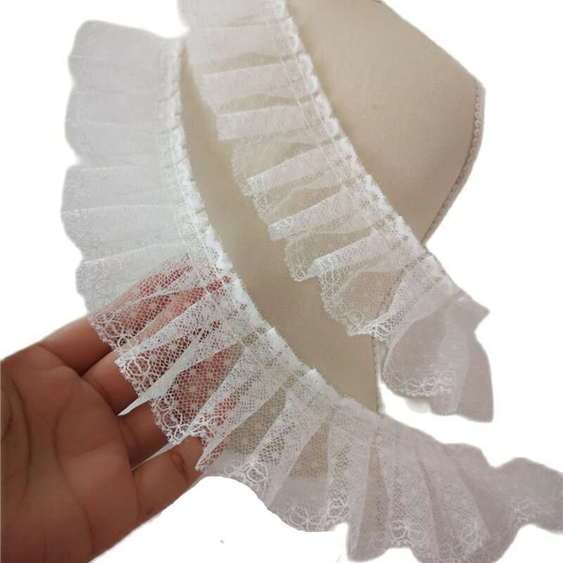 1Yards New Pleated Tulle Lace Fabric High Quality 5cm Applique Collar Ribbon Dot Lace Trim Sewing Guipure Craft Supplies QT1