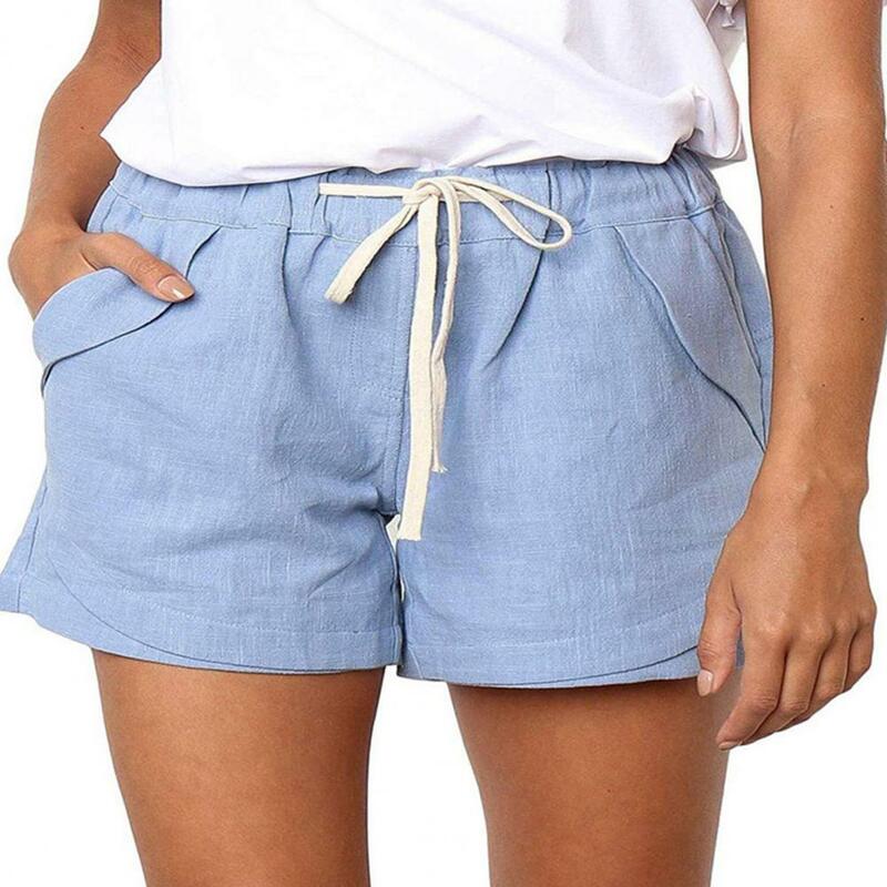 Pantalones cortos holgados de verano para mujer, Shorts informales con cordón y cintura elástica, Color sólido, para playa