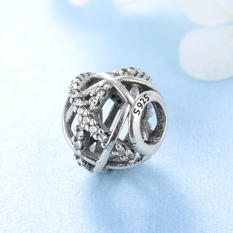 New 925 Sterling Silver Fashion hollow cross zircon round DIY beads Fit Original europeu Charm Bracelet Jewelry making