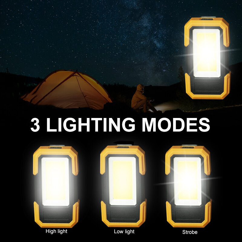Lámpara de trabajo COB alimentada por batería, 3 modos de iluminación, luz LED de trabajo, Base magnética y Clip, linterna portátil para reparación de automóviles al aire libre